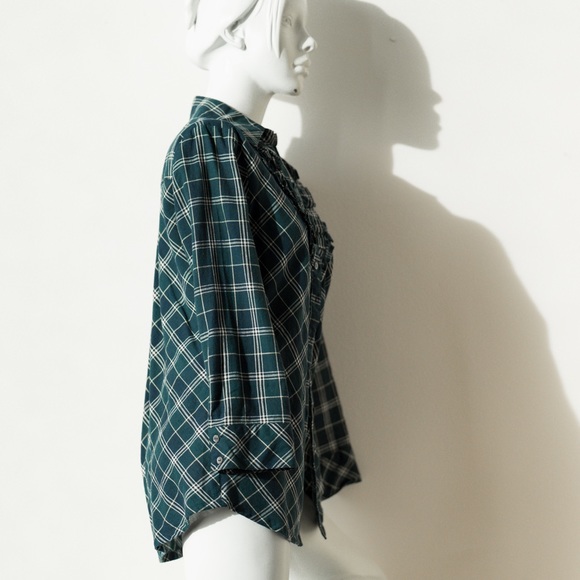 JOIE Plaid Tuxedo Button up Shirt, Caviar Blue, Green, Small - Picture 5 of 10